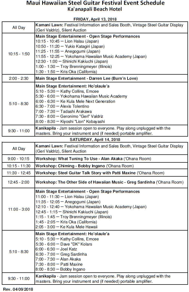 2018 Event Schedule - Ka‘anapali Beach Hotel